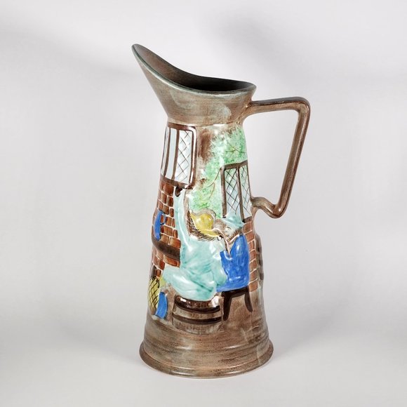 Vintage Hand-painting Tavern Scene Jug Vase by H. J. WOOD LTD BURSLEM ENGLAND - Picture 1 of 7